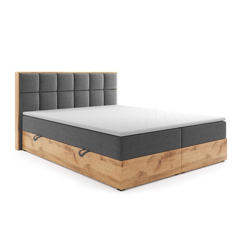 Boxspringbett LOLY 1 aus Holz mit Bettkasten, H3/H4 Matratze & Topper