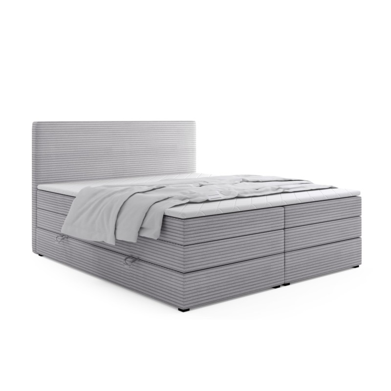 Boxspringbett POSO KING aus Cordstoff 120/140/160/180/200x200 mit Bettkasten, Doppelmatratze & Topper – 5-Sterne-Hotelkomfort