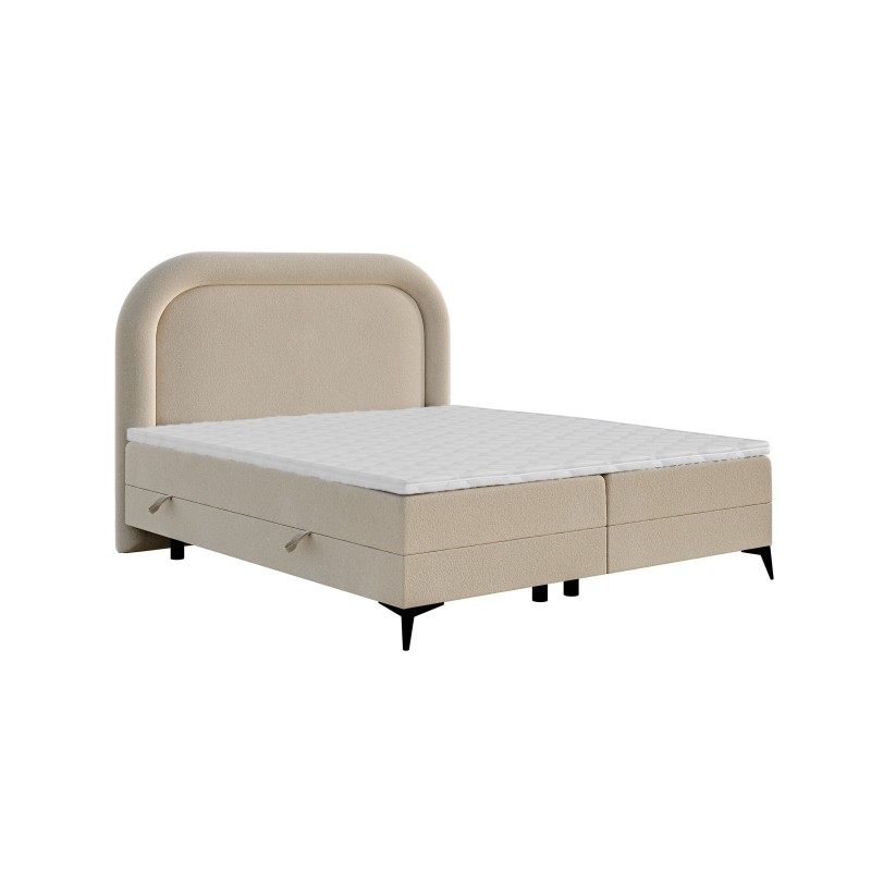 Boxspringbett MELO 120/140/160/180/200x200 mit Bettkasten, H3/H4 Matratze & Topper, Bouclé-Stoff